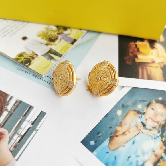 New Julie Vos Astor Cubic Zirconia Disc Stud Earrings Gold - Picture 4 of 4